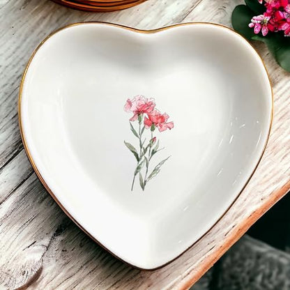 January Carnation Flower Ring Dish-Pink Floral Jewelry Dish for Hippie,Nature-January Birthflower for Mom Aunt Grandma Sister Friend-Carnation Jewelry Box Gift - style: 1 - January (Carnation)