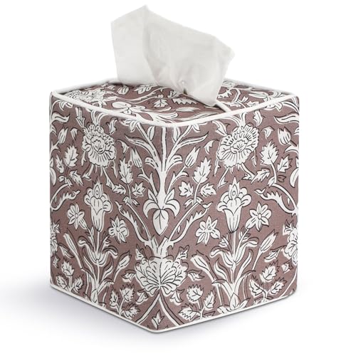 Blue Fabric Tissue Box Cover - Floral Print Tissue Box & Decorative Square Napkin Holder Handmade Cotton for Home Bedroom Vanity Countertop Nightstand Office (Grayish Brown) - style: Grayish Brown