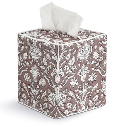 Blue Fabric Tissue Box Cover - Floral Print Tissue Box & Decorative Square Napkin Holder Handmade Cotton for Home Bedroom Vanity Countertop Nightstand Office (Grayish Brown) - style: Grayish Brown