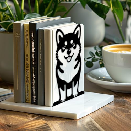 5.3"x4.3"x7.9" Metal Bookends, Heavy Duty Book Ends for Shelves | Cute Shiba Inu Theme Cast Iron Book Supports, 1 Pair Decor Stoppers for Desk, Library, Office & Home Shelves - style: Cute Shiba Inu
