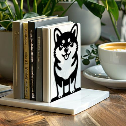 5.3"x4.3"x7.9" Metal Bookends, Heavy Duty Book Ends for Shelves | Cute Shiba Inu Theme Cast Iron Book Supports, 1 Pair Decor Stoppers for Desk, Library, Office & Home Shelves - style: Cute Shiba Inu