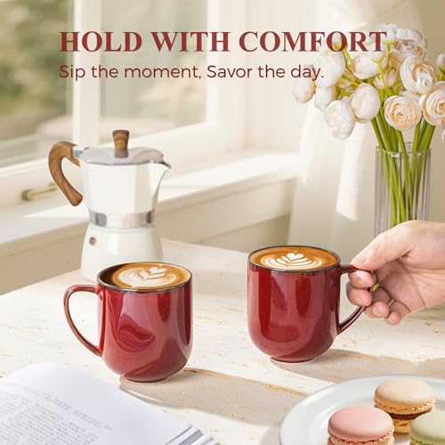 LERATIO Ceramic Coffee Mugs Set of 6,12oz Handmade Coffee Mugs Set | Large Handle for Cappuccino/Latte/Tea/Hot Cocoa,Oven &Dishwasher & Microwave Safe-Red - color: reactive glaze-2