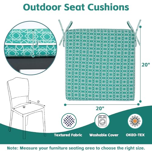 COZYVIDA Outdoor Chair Cushions Set of 4, 20"x20" Square Seat Pads with Tie Straps and YKK Zippers, 35D High-Density Foam, Water-Resistant Fabric,UV-Resistant 1000+ Hrs - color: Print 018