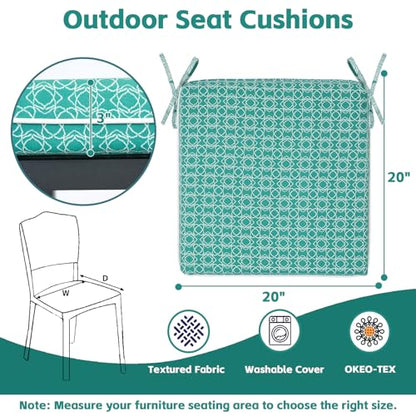COZYVIDA Outdoor Chair Cushions Set of 4, 20"x20" Square Seat Pads with Tie Straps and YKK Zippers, 35D High-Density Foam, Water-Resistant Fabric,UV-Resistant 1000+ Hrs - color: Print 018