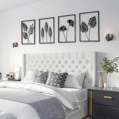 QXSXKJ Metal Wall Art, Black Frame Decor 4pack Modern Farmhouse Decor, 3d Metal Wall Ginkgo Art With Lamp for Living Room, Bedroom, Kitchen, Office (without light 17x12) - size: without light 17x12