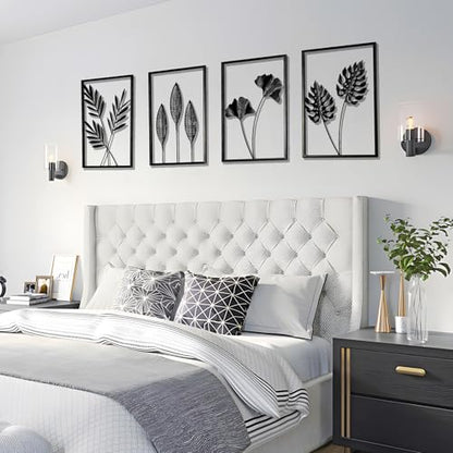 QXSXKJ Metal Wall Art, Black Frame Decor 4pack Modern Farmhouse Decor, 3d Metal Wall Ginkgo Art With Lamp for Living Room, Bedroom, Kitchen, Office (without light 17x12) - size: without light 17x12