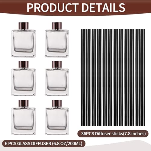 6 Pack Perfume Reed Diffuser Bottle,Empty Square Essential Oil Bottles Glass Jar with Black Sticks for DIY Fragrance Replacement Diffuser Sets (200ml/6.8 oz, Transparent Color) - color: Transparent ( 6.8 Oz )
