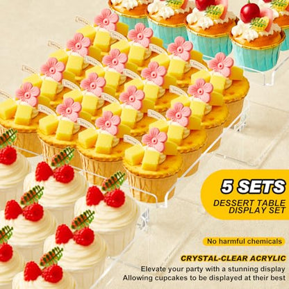 Ripeng 5 Tiered Dessert Table Display Set Buffet Riser Clear Acrylic Dessert Cupcake Stand Riser Bulk 5 Size Party Stand Food Treat Cookie Platter Pastry Serving Tray(8, 8.5, 9, 9.5, 10 Inch) - size: 8, 8.5, 9, 9.5, 10 Inch