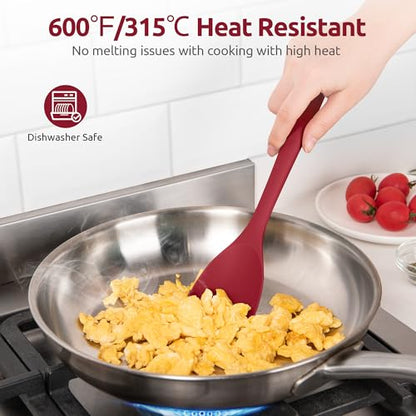 U-Taste 600ºF High Heat 9in Silicone Kitchen Tong and 600ºF Heat Resistat Spatula Spoon Flexible Silicone Cooking Scoop Spoonula (Red)