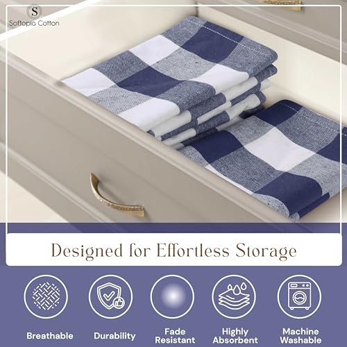Navy Buffalo Plaid Kitchen Dish Towels, 12 Pack, 100% Cotton, 16x26 Inches, Super Absorbent, Quick Dry, Soft, Durable, Dish Drying & Cleaning Towels with Hanging Loop, Navy Blue White - color: Navy, White - Buffalo, size: 16 X 26 - 12 Pack