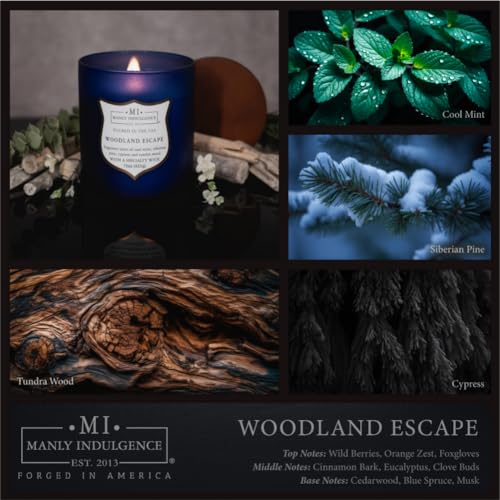 Manly Indulgence Woodland Escape Scented Candles for Men, 15 oz Wooden Wick, Premium Soy Blend Wax, 60H Burn, Candles for Home Scented - Made in The USA - color: Woodland Escape