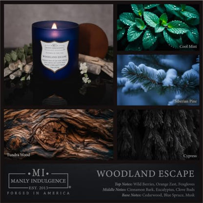 Manly Indulgence Woodland Escape Scented Candles for Men, 15 oz Wooden Wick, Premium Soy Blend Wax, 60H Burn, Candles for Home Scented - Made in The USA - color: Woodland Escape