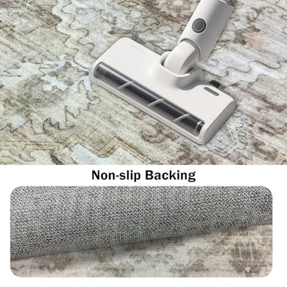 AooHHooA 2x10 Boho Washable Beige Low Pile Runner Rugs, Non Slip Stain Resistant Soft Faux Wool Runners for Hallway Laundry Entryway Bedroom - color: Beige 2, size: 2' x 10' (Runner)
