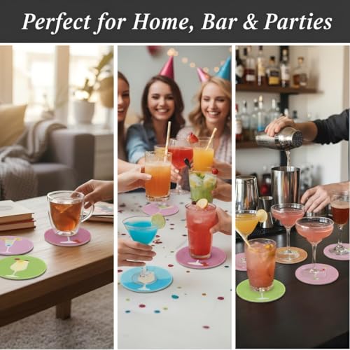 10 Pcs DIY Diamond Painting Coasters with Holder – Vibrant Beverage Pattern Designs – Easy & Fun Gem Art Craft Kit for Home Decor & Unique Gifts