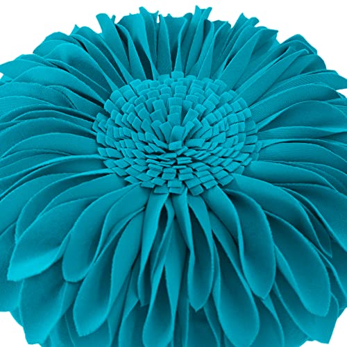 JWH 3D Flowers Throw Pillow Cover Decorative Sunflower Shaped Accent Handmade Floral Pillowcase Round Cushion with Insert for Couch Bed Chair 12 Inch Blue Green