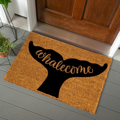 Evergreen 2'x3' Coir Doormat, Welcome Mats for Outdoor & Indoor Entrance, Non-Slip Mud Catcher Entryway Rug, Coir Front Door Mat for Outside Porch Patio (Welcome Whale, 36"x24") - color: Welcome Whale, size: 2' x 3' (Rectangular)