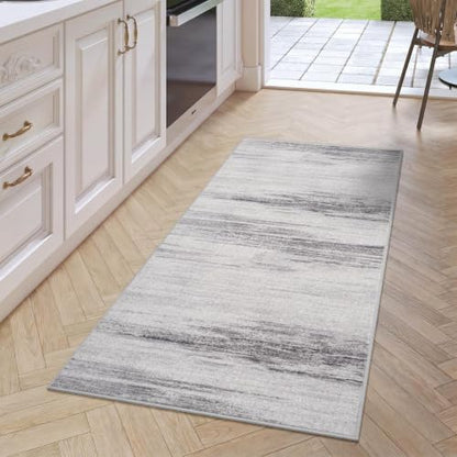 Hallway Kitchen Runner Rug Non-Slip Low Pile Washable Rug Grey 2x5 ft | Soft Entryr Mat Carpet TPR Backing , Thin Profile, Abstract Pattern for Bedroom, Bathroom, Entryway Long Runners, Easy Clean - color: Light Grey, size: 2' x 5'