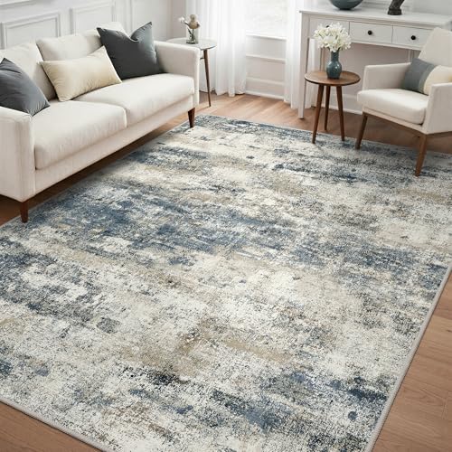 GENIMO 8x10 Area Rug Washable Non Slip for Living Room, Navy Blue Gray | Modern Abstract, Lightweight Low Pile Thin Mat, Spill and Stain Resistant Soft Carpet for Bedroom, Nursery Dining Room Office - color: Navy Blue Gray, size: 8' x 10' (Rectangular)