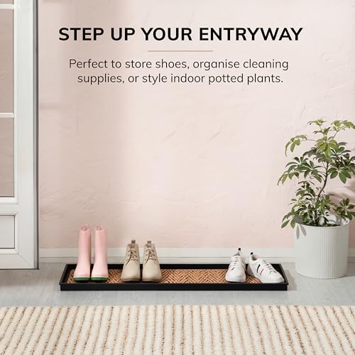 Anji Mountain AMB0BT4F-003 Black Rubber Boot/Shoe Tray with Coir, Fits 4 Pair (46.5" Wide), Tan & Black Insert - color: Tan and Black Insert, size: 46" x 14" x 1.5"