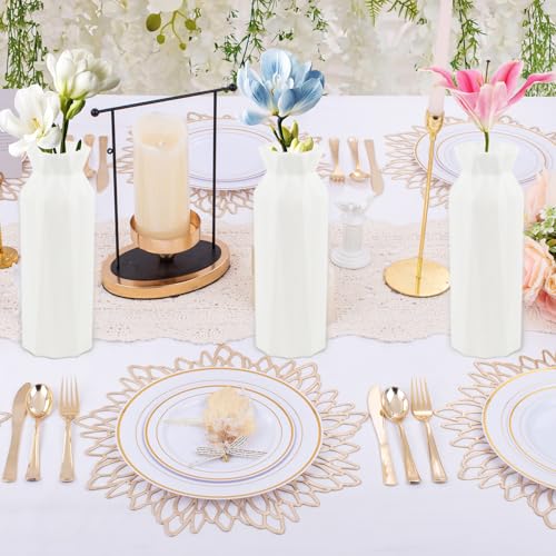 Haploon Plastic Vases 10 Pack Composite Flower Vase Conic Floral Holder | Small Tall Fake Flowerpot, Centerpiece Center Wedding Party Arrangement, Modern Living Room Table Décor, White Vases