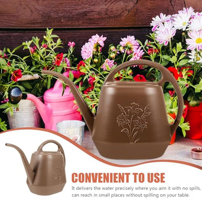 Long Spout Watering Can for Indoor Plants, Garden Watering Can with Thickened Plastic Body, Deep Gray Floral Design, Suitable for Houseplants and Balcony Gardening