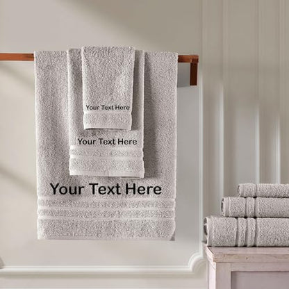 Hawmam Linen Personalized Towels - Customized Turkish Cotton Towel Set, Monogrammed Towels with Initial, Name & Embroidery, Idea for Weddings, Bridal Showers, Anniversaries, for Couples - Ice Silver - color: Ice Silver