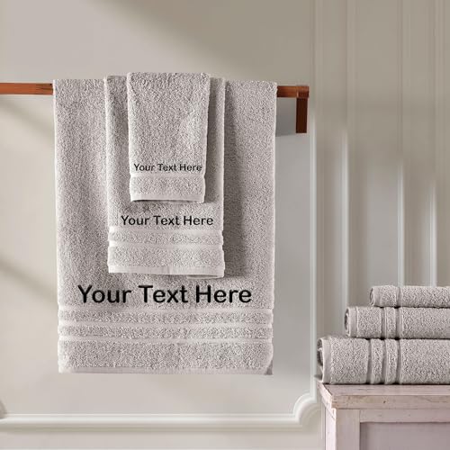 Hawmam Linen Personalized Towels - Customized Turkish Cotton Towel Set, Monogrammed Towels with Initial, Name & Embroidery, Idea for Weddings, Bridal Showers, Anniversaries, for Couples - Ice Silver - color: Ice Silver