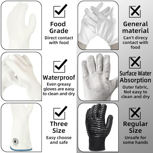Silicone Oven Gloves, Heat Resistant Kitchen Oven Mitts, 1 Pair(10) | Food Grade, Waterproof, Easy Clean, Heat Proof, for Sourdough Baking, Kitchen Cooking, Grilling, Smoking, Frying, BBQ - color: White Standard, size: 10/XL