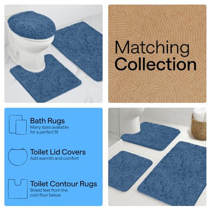 GORILLA GRIP Bathroom Rug Sets 3 Piece, Bath Mat Set and Oval Toilet Base with Rubber Backing, Plush Absorbent Shaggy Chenille Washable Mats, Includes 24x19.5, 24x17 and 36x24 Inch Rugs, Navy - color: Navy, style: 24"x19.5" + 24"x17" + 36"x24" - 3 Pack