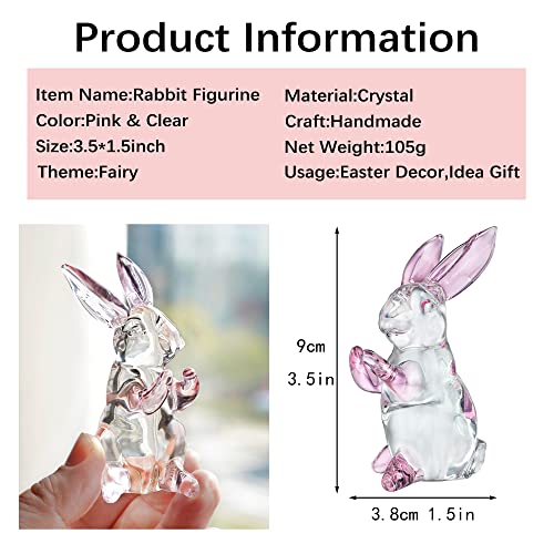 3.5'' Crystal Rabbit Figurine Collectibles Spring Easter Bunny Decorations | Small,Art Glass Animal Statues Paperweight Easter Christmas Whimsical Home Decor Creative Gift - style: Pink Rabbit