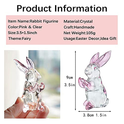 3.5'' Crystal Rabbit Figurine Collectibles Spring Easter Bunny Decorations | Small,Art Glass Animal Statues Paperweight Easter Christmas Whimsical Home Decor Creative Gift - style: Pink Rabbit