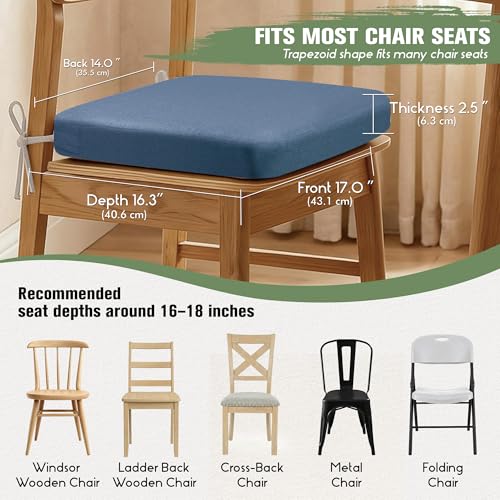 kingphenix Chair Cushions for Dining Chairs, Set of 4, 2.5 Inches Thick | High-Density Foam Kitchen Chair Cushions with Ties, Non-Slip Bottom and Removable Machine-Washable Covers, Navy Blue - color: Navy Blue, size: 4 Count(Pack of 1)