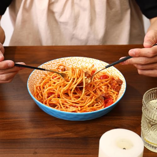 Large Ceramic Pasta Bowls Set of 6, 30 Oz Large Salad Bowls for Kitchen, 8.25 inch Decorative Ceramic Serving Bowl, Pasta Plates, Porcelain Dinner Soup Bowl Set, Microwave&Oven&Dishwasher Safe - size: 30 Oz-8.25"