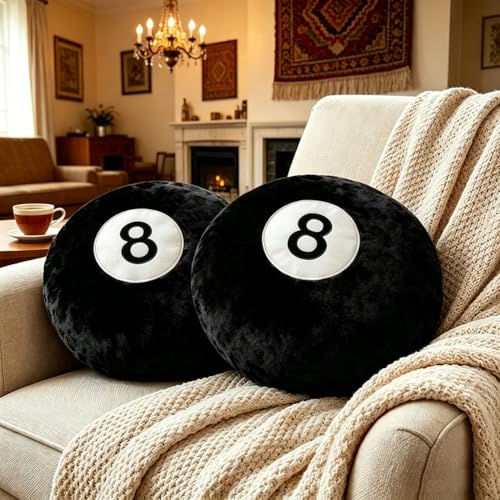 Cheetah 8 Ball Pillow - 14 Inch Leopard Print Throw Pillow, Soft Faux Fur Round Decorative Cushion for Home Bed, Sofa, Couch, Bedroom & Living Room (Black-2 Pack) - color: Black-2 Pack