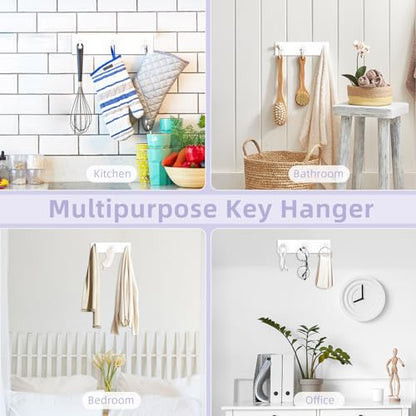 VIS'V Key Holder Wall Mount, Small Adhesive Key Hanger with 3 Hooks, White | Metal Material, No Drilling, Extra Adhesive Strip, Suitable for Entryway, Hallway, Doorway, Kitchen, Garage, Camper - color: White
