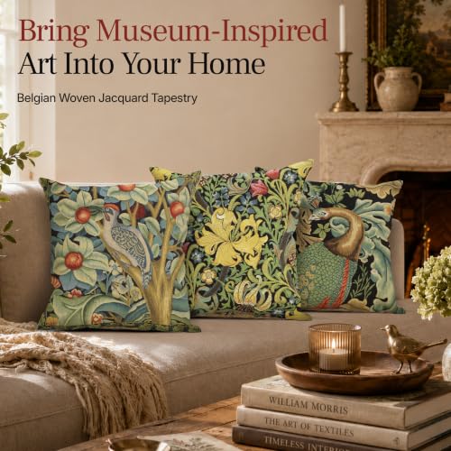 William Morris Golden Lily Black Tapestry Throw Pillow Cover 18 x 18 in - color: Golden Lily