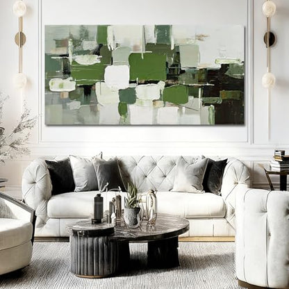 Abstract Geometric Canvas Wall Art Green White Black Living Room 24x48 Inch - color: White and Green and Black, size: 48"L x 24"W