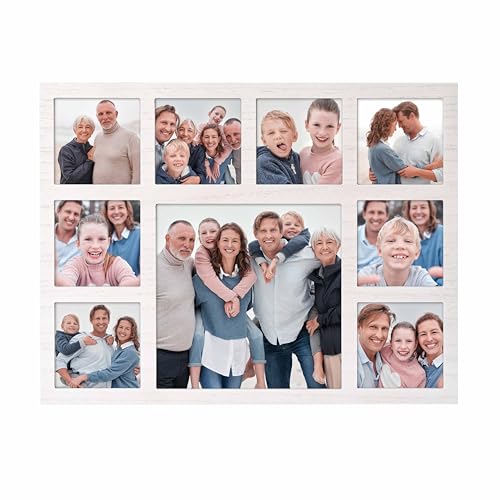 Picture Frame Collage Family Photos Display 4x4 and 8x8-9 Openings White | Collage Picture Frame for Wall for Family Wall Hanging or Tabletop Picture Frame Decor Set for Home Decor Family Gifts - color: 9 Openings - White - 4x4 and 8x8