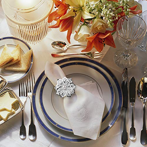 KPOSIYA Hollow Out Flower Napkin Ring Holder Metal Napkin Rings Set of 20 for Wedding Party Holiday Banquet Christmas Dinner Delicate Serviette Buckles Decor Favor (20, Flower-Silver) - size: 20 pcs, style: Silver