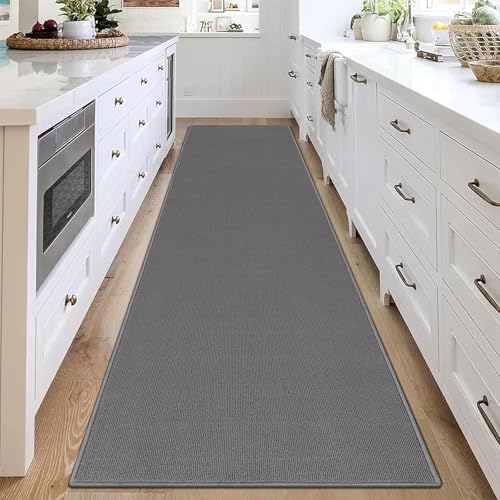 SHACOS Washable Runner Rugs 2'x8' Dirt Trapping Non Slip Kitchen Rug Runner Floor Mats Carpet Runners for Hallway Entryway Garage Laundry Room Bathroom, Solid Gray - color: Solid Gray, size: 2' x 8'