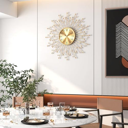 Large Modern Gold Wall Clock Decorative Mid Century Sunburst Branch Wall Clocks, Minimalism Metal Silent Clock, Luxury Home Gift Decor for Living Room, Bedroom, Dining Room, 24 inch - size: 5. Gold-Branch(Dismountable-60cm)
