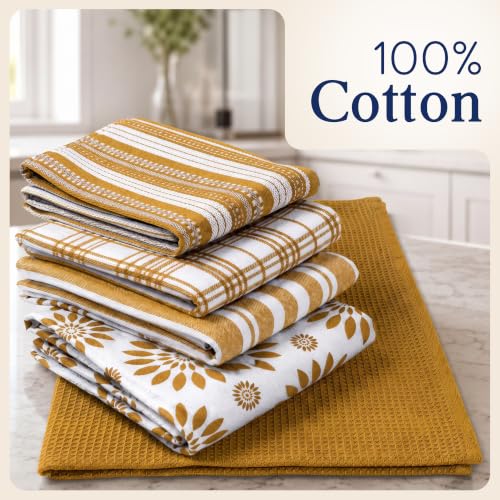 CLOUDLOOM Cotton Assorted Yellow Kitchen Towels with Loop, Set of 5, 16"x26" - color: Mustard Yellow