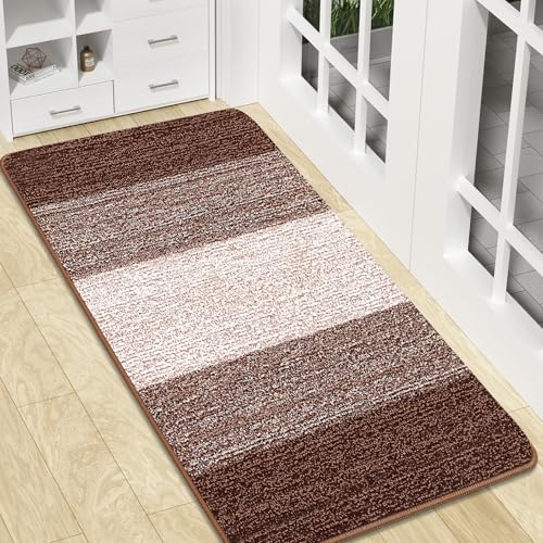 Kitinjoy Indoor Outdoor Door Mat, 47x20 Non-Slip Dirt Trapper Doormats | Brown Low-Profile Washable Inside Entrance Front Floor Mat, Sturdy Soft Entry Striped Doormats for Entryway - color: Brown, size: 47'' X 20''