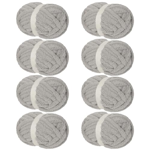 Franel Light Gray Chunky Chenille Yarn for Hand Knitting Blanket (8 Pack, Total 64oz) - Shed-Resistant Fluffy Jumbo Yarn for Crocheting, Super Bulky Big Yarn for DIY Throw, Pre-Wound & Tangle-Free - color: 09