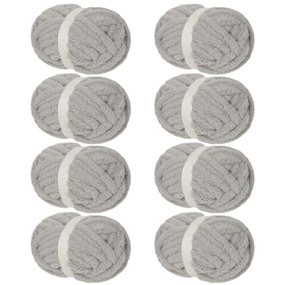 Franel Light Gray Chunky Chenille Yarn for Hand Knitting Blanket (8 Pack, Total 64oz) - Shed-Resistant Fluffy Jumbo Yarn for Crocheting, Super Bulky Big Yarn for DIY Throw, Pre-Wound & Tangle-Free - color: 09