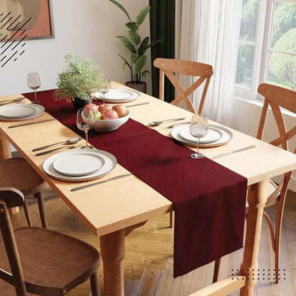 Encasa XO Table Runner 8 Seater, Soft Chenille 13"x94" | Maroon, Woven Rib Texture | Machine Washable | Colorfast & Shrink Resistant | Durable Polyester Yarns - color: Maroon, size: 13x94 in