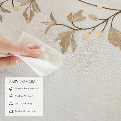 Joyfol Day Rustic Waterproof Linen Tablecloth, Heavy Weight Beige Embroidery Table Cloths for Rectangle Tables, Burlap Farmhouse Table Covers (Coffee Leaves, 55''x 86'') - color: Coffee, size: 86" x 55" (Rectangular)