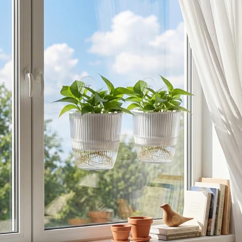 Hushee 4 Set Window Hanging Propagation Stations with Suction Cups Plastic Propagation Vases Propagated Plant Holder Wall Pots for Indoor Plants Office Home Garden Decoration Lover Gift (Clear) - style: Clear