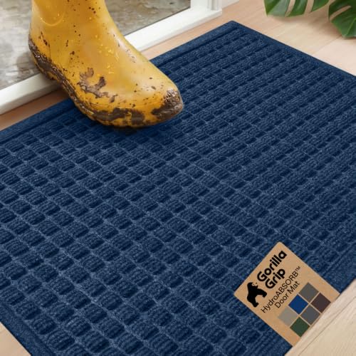 GORILLA GRIP® Ultra Absorbent Front Door Mat Outside Entrance, Traps Dirt and Moisture, HydroABSORB Indoor Outdoor Doormat Holds Up to 1.7 Cups Water, Stain and Fade Resistant Welcome Mat, 29x17, Blue - color: Blue, size: 29" X 17"