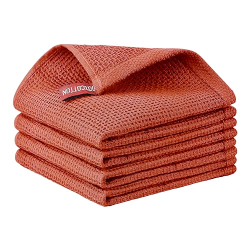 Nialnant 100% Cotton Waffle Weave Dish Cloths,4 Pack Super Absorbent Dish Towels for Washing Dishes,Cleaning Rags-12x12 Inch,Brick Red - color: Brick Red, size: 12 x 12 - 4 Pack